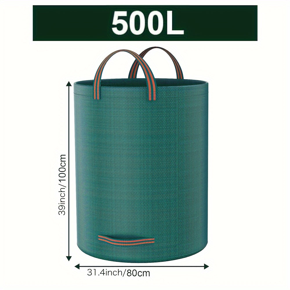 1pc Heavy Duty Garden Waste Bag, available in 500L, 300L, and 120L sizes. These reusable bags are made of UV and water resistant PP material, with handles for easy transport. Perfect for