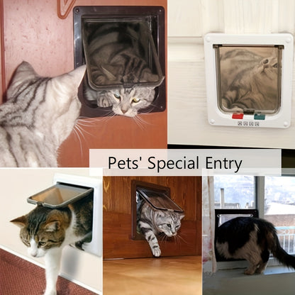 1pc 4-Way Lockable Clamshell Pet Door controls cat access.