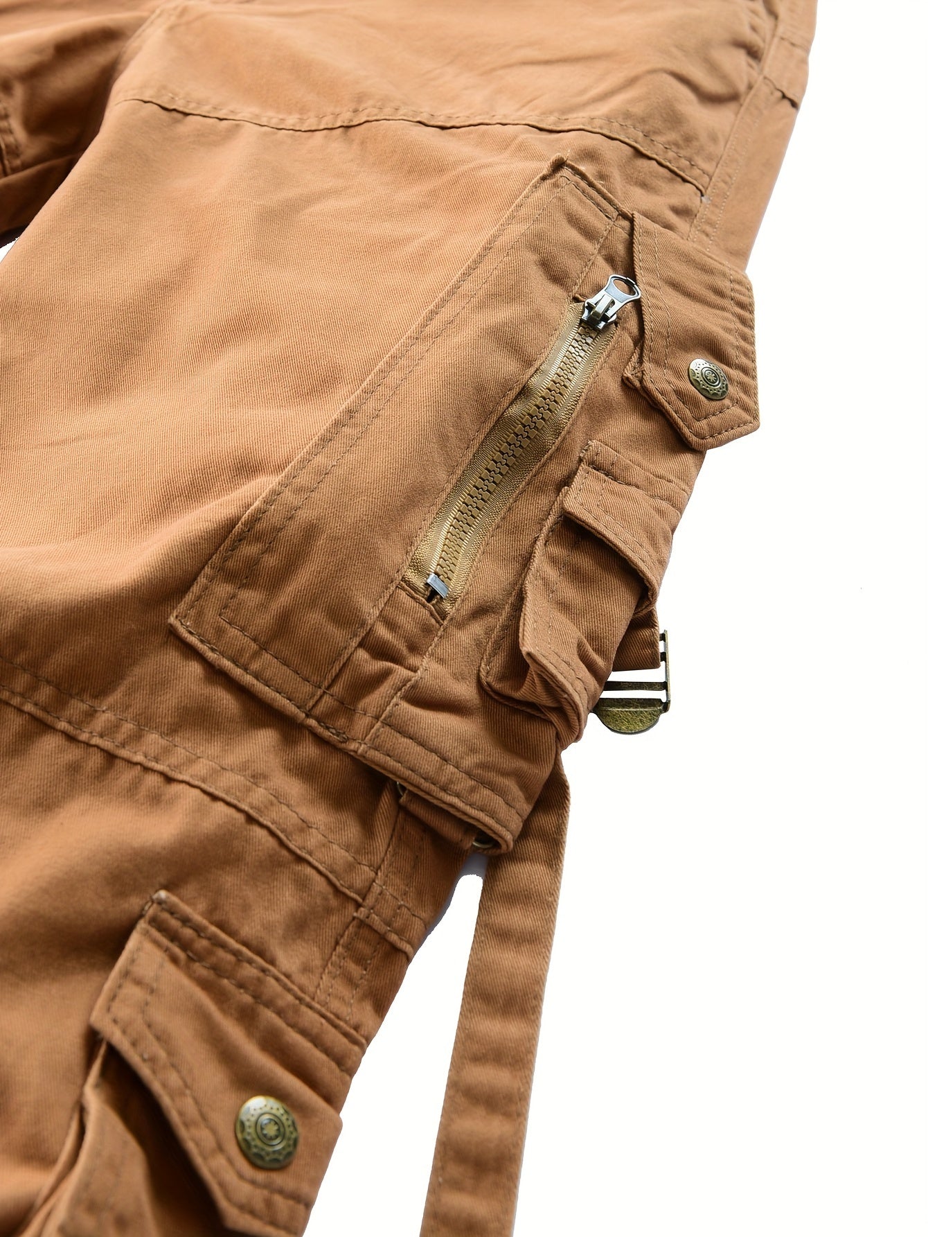 Men's vintage heavy-duty cotton cargo pants with multiple pockets, zipper fly, and loose fit for all-season work wear.