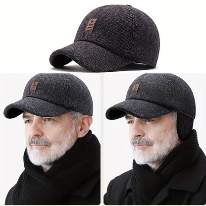 [Top Pick] Stay Cozy with Men's Warm Fleece Baseball Cap - Perfect for Winter and Autumn, Stylish Sports Hat with Ear Protection, Made of Soft Polyester Material, Baseball Cap for the Modern Man