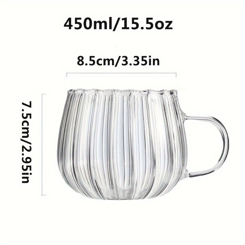 4 handcrafted high borosilicate glass cups with colorful stripes, pumpkin-shaped large belly mugs perfect for various drinks with 450ml/15.5oz capacity.