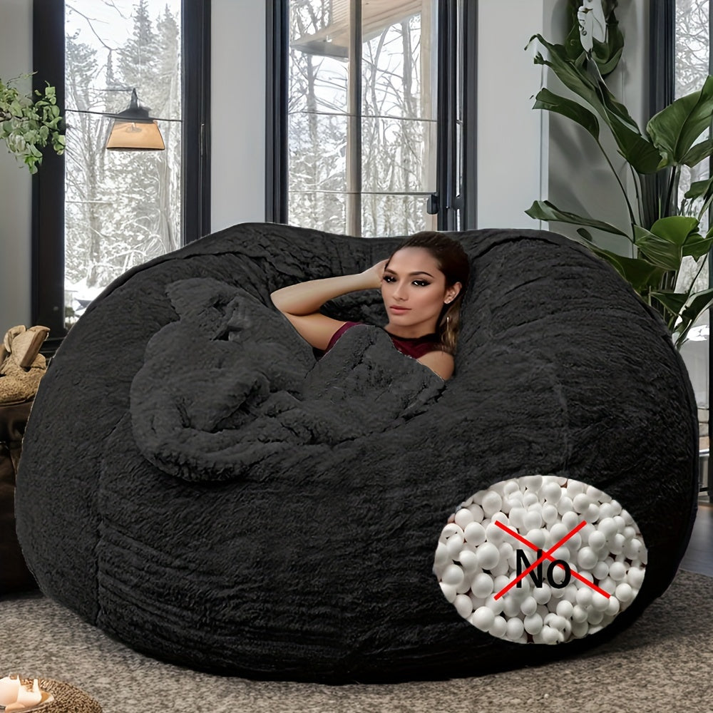 Plush bean bag chair cover in black, easy-clean, removable slipcover suitable for living room and bedroom decor. Zippered fabric protector included. Cover only.