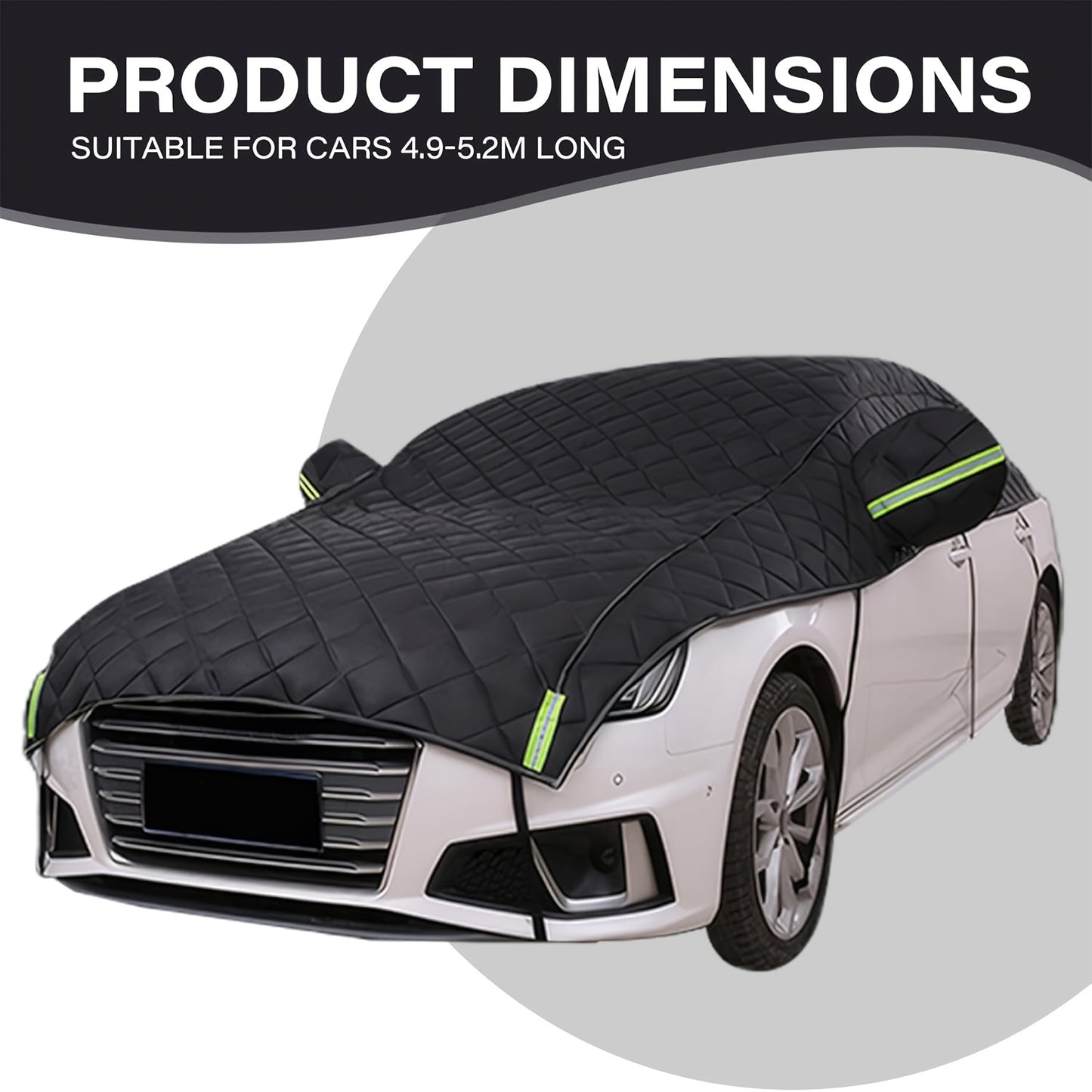 Luxury Quilted Hail Protector Car Cover with Thick Plush Material, Black/Green, Fits Most Vehicles, Car Protection Accessories