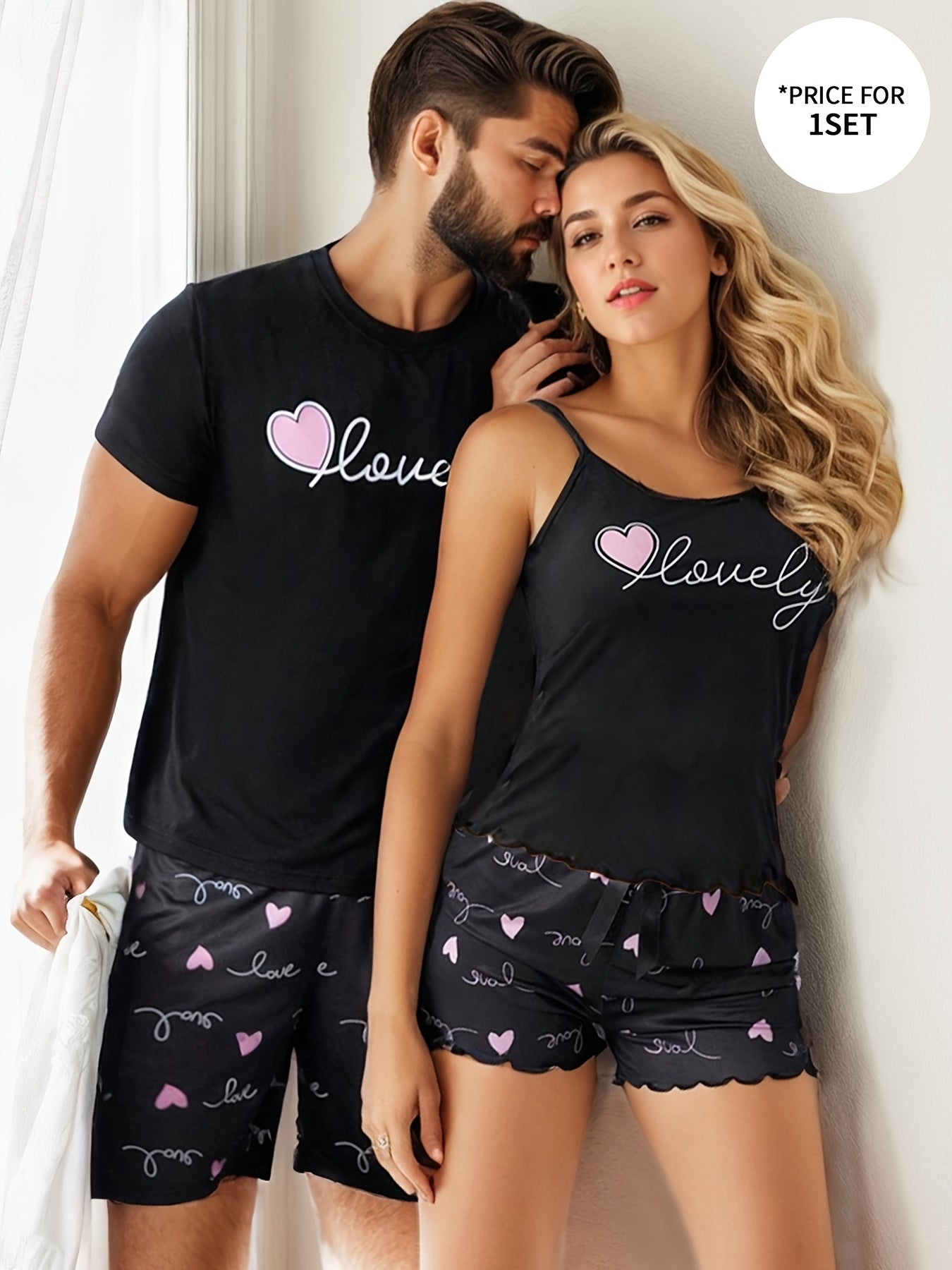 Valentine's Day matching set for couples with heart print.