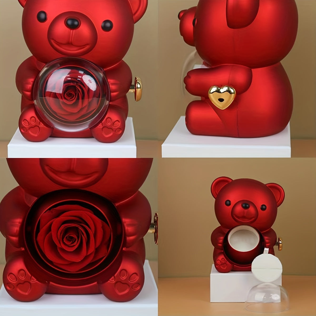 One piece of a Red Bear Rotating Soap Rose Gift Box featuring a Love Letter Pendant Necklace, made with Synthetic Zirconia and Copper materials. This simple party style gift is perfect for Mother's Day, festive celebrations, and all seasons.