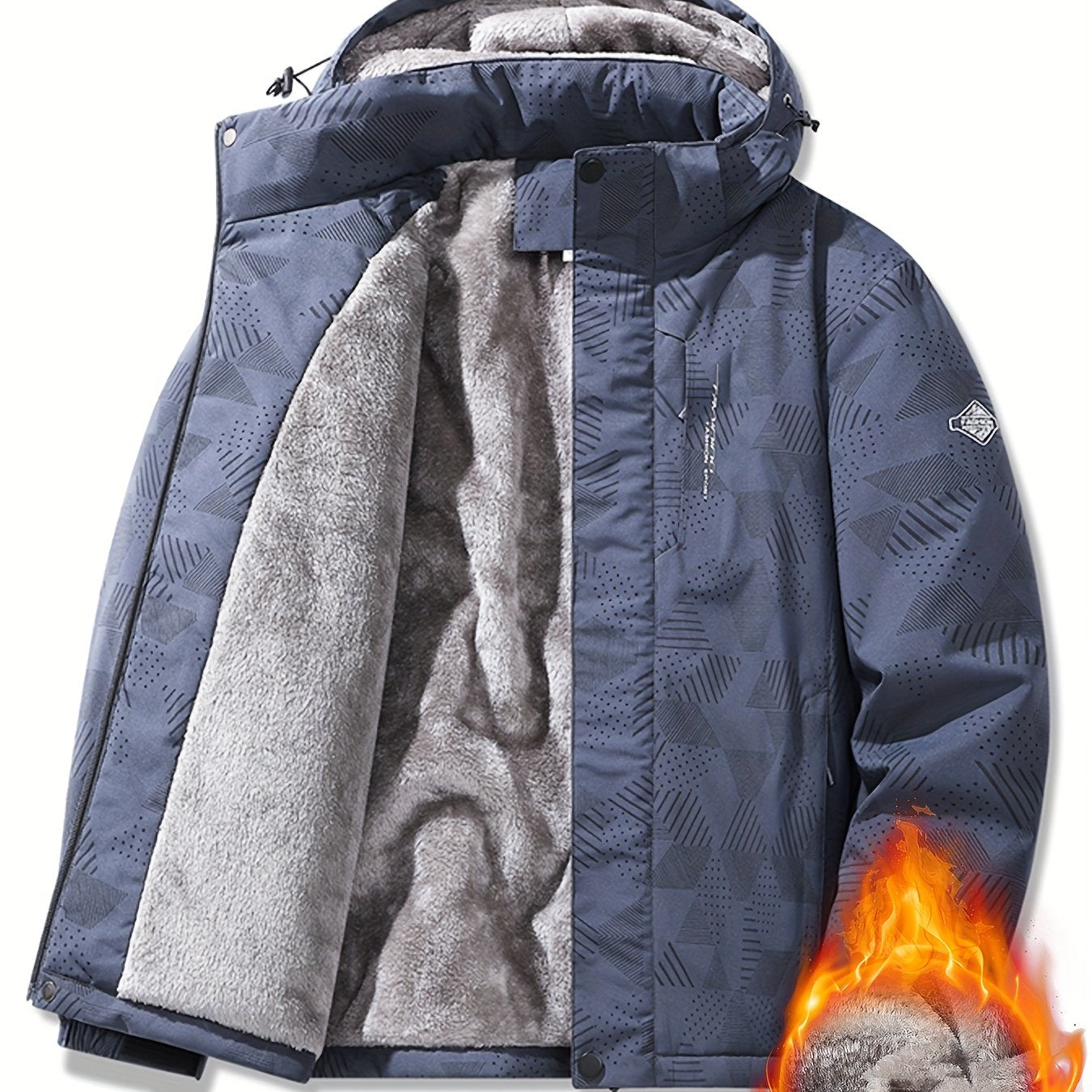 Casual men's fleece jacket with hood and pockets, ideal for outdoor activities. Thick and warm for winter, spring, and fall.