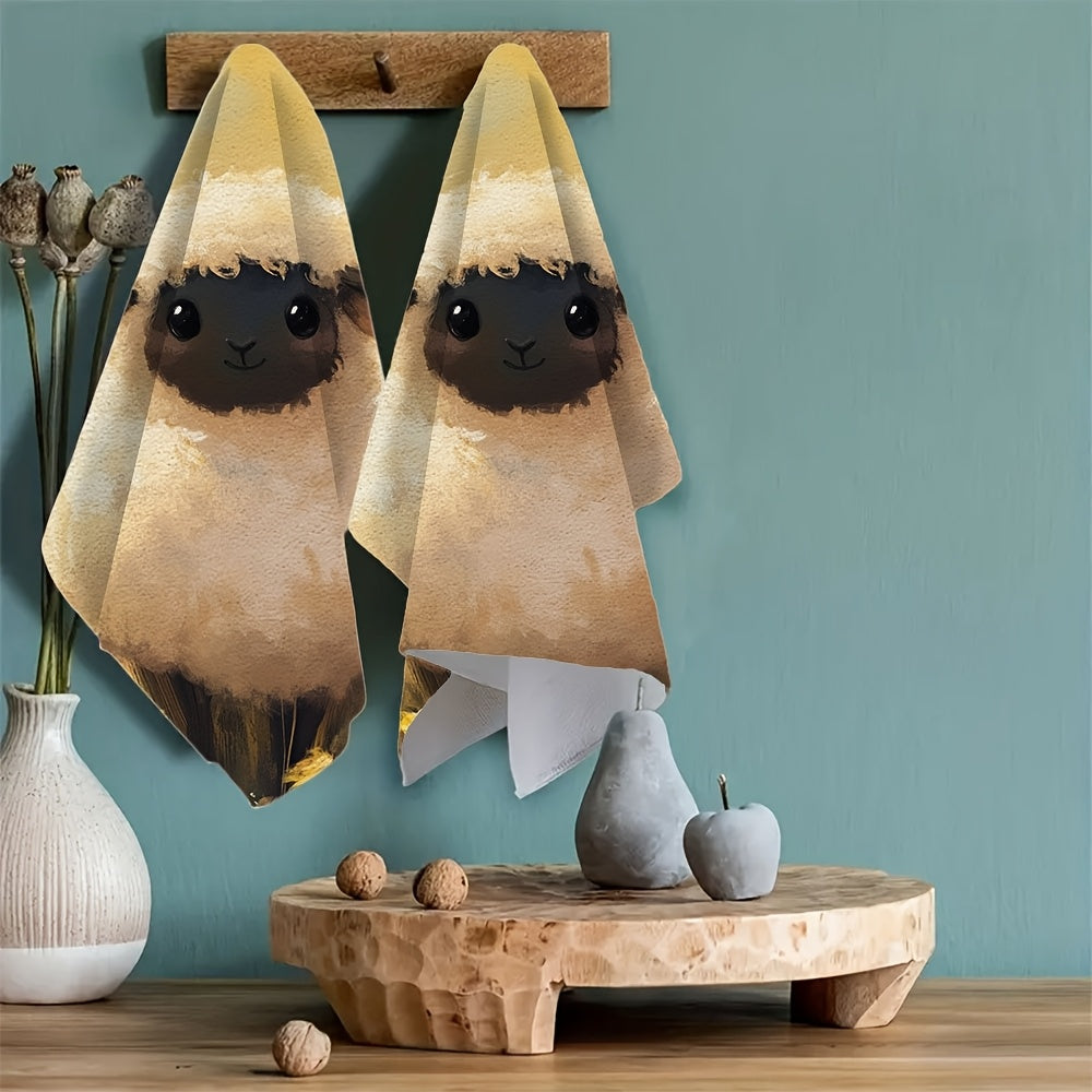 Set of 2 Charming Sheep Kitchen Towels - Made with Ultra Soft, Super Absorbent Polyester Material, Easy to Clean in the Washing Machine, Each Towel Measures 40.64x60.96 cm - Ideal for Adding a Festive Touch to Your Kitchen Decor and Suitable for Daily