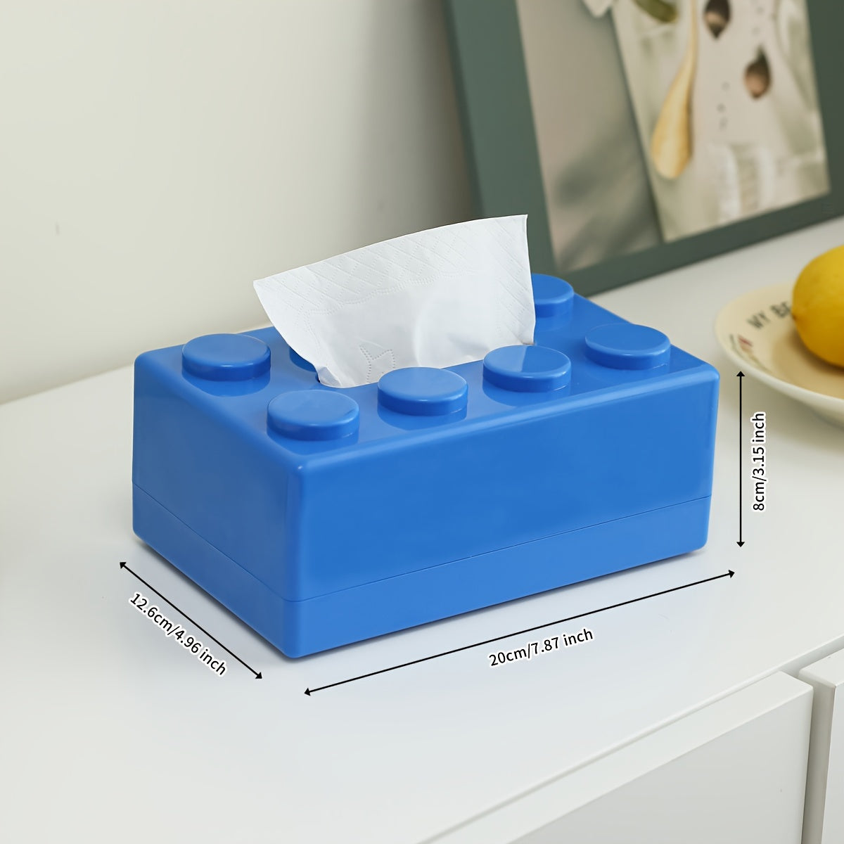 Wall-mounted plastic napkin dispenser doubles as a creative building block tissue holder, making it a multifunctional home dining table storage organizer for Thanksgiving without the need for drilling.