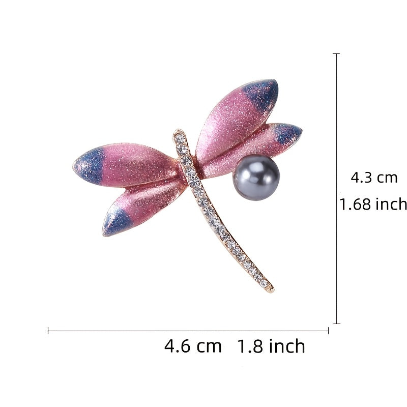 Elegant Dragonfly Brooch Pin with Imitation Pearl - Sparkling Fashion Accessory in Animal Shape for Both Men and Women, Unique Simulation Badge in Novel Design