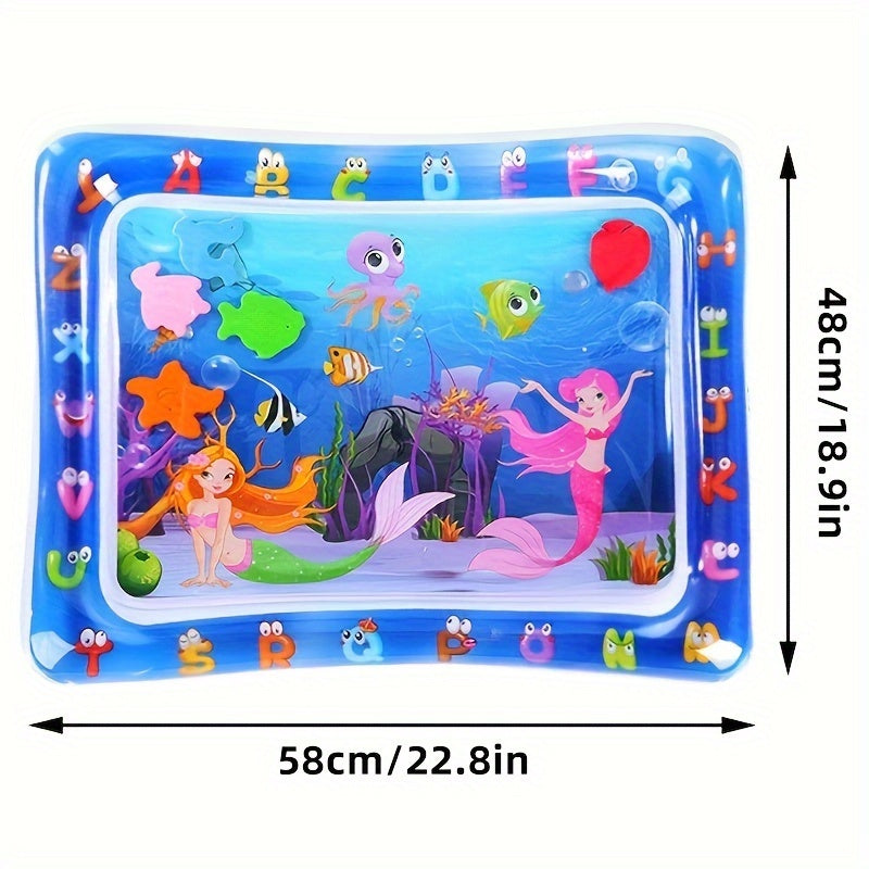 Mermaid-themed activity mat encourages active play in the water, promoting physical development during tummy time.