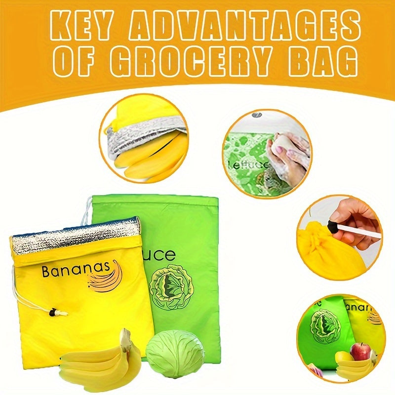 Yellow Banana Storage Bags and Green Vegetable Preservation Bags available in 1pc or 2pcs sets. Perfect for preventing ripening, these lightweight and convenient bags are washable, durable, and essential kitchen supplies for preserving bananas and