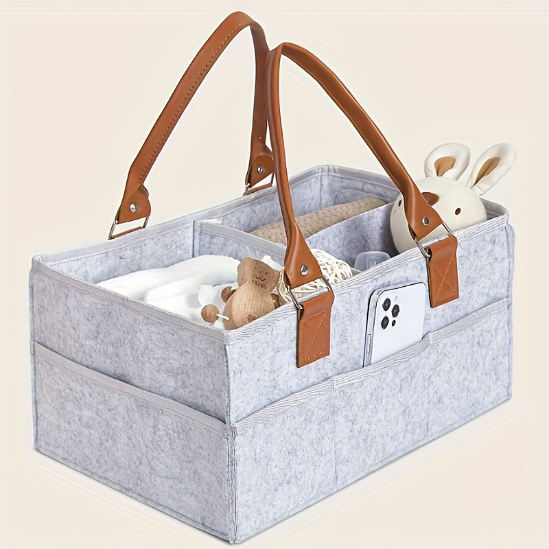 Spacious Light Grey Mommy Diaper Bag with Zipper Closure, Foldable Design and Ample Storage Capacity