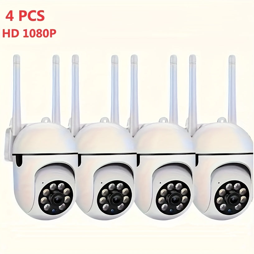 1080P Security Camera Kit with Full Color Night Vision, Spotlight & Siren - 4pcs Set, 2-Way Audio, Pan/Tilt/Zoom, WiFi Enabled, Motion Tracking, Compatible with Amazon Alexa - Ideal for