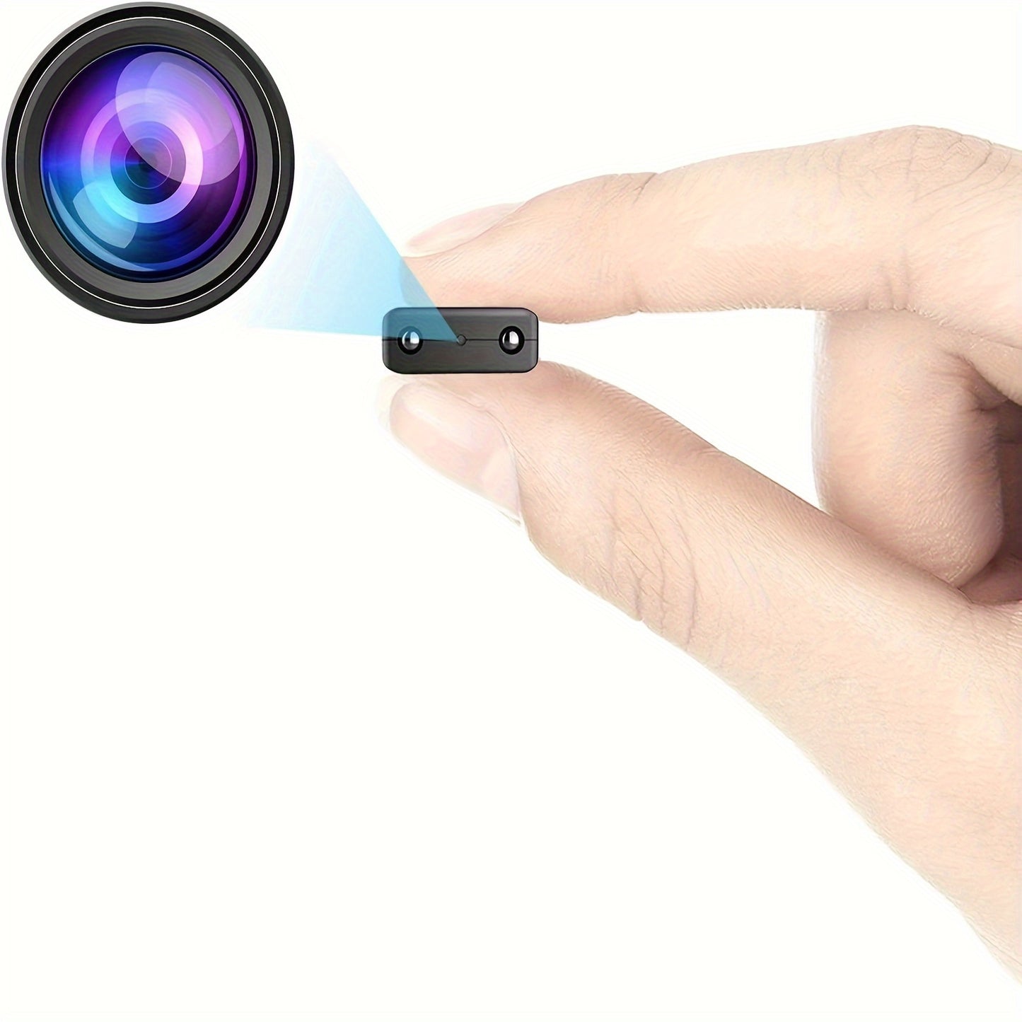 Mini camera with night vision, motion detection, and loop recording.