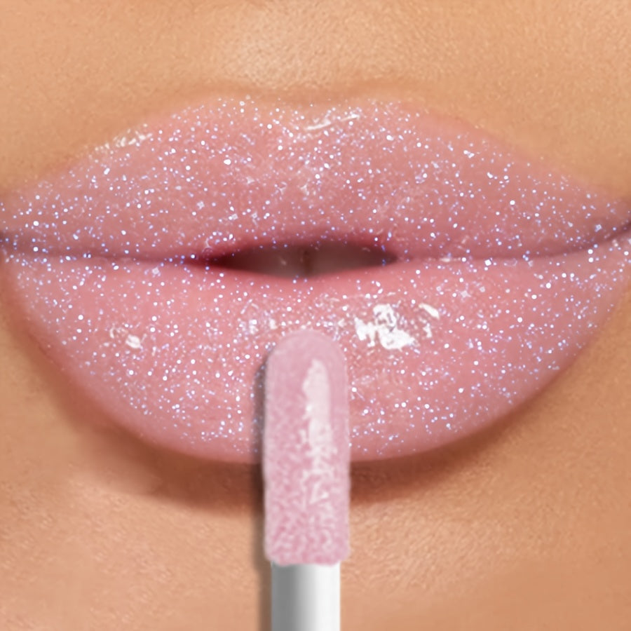 Waterproof pink lip glaze for all skin types, with glossy finish and long-lasting sparkle shine. Non-sticky paste with easy application.