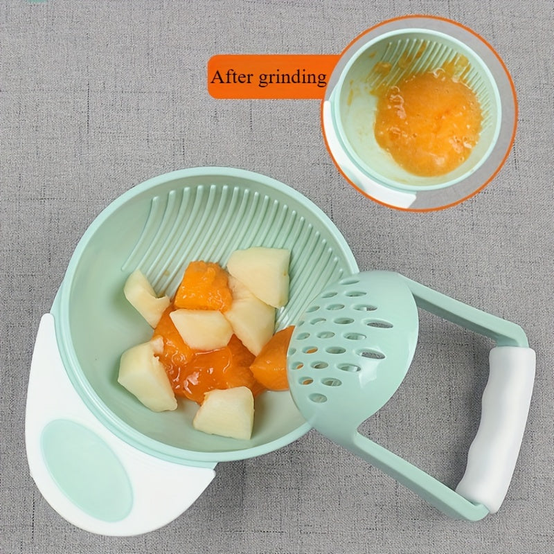 This Handheld Fruit Masher Set includes a 11.5cm/4.52in bowl and an 8.1cm/3.18in grater, making it perfect for creating fresh fruit purees and juices. No electricity is needed as it is made of durable plastic.