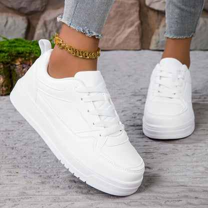 Women's faux leather sneakers with non-slip lace-up design, lightweight EVA sole, and fabric lining.