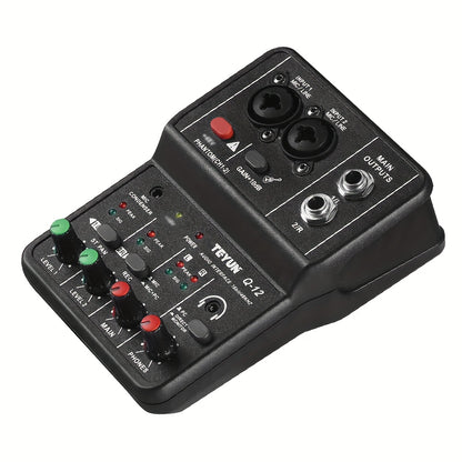 BOMGE Q12 2-Channel Portable Audio Interface, Professional USB MIXER for Guitar Recording, Compatible with PC, USB Powered, ABS, Black