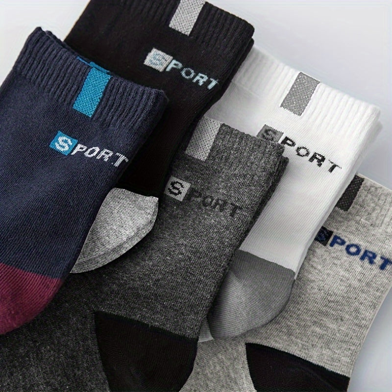 10 pairs of men's breathable sports socks with stylish letter print, ideal for outdoor running.