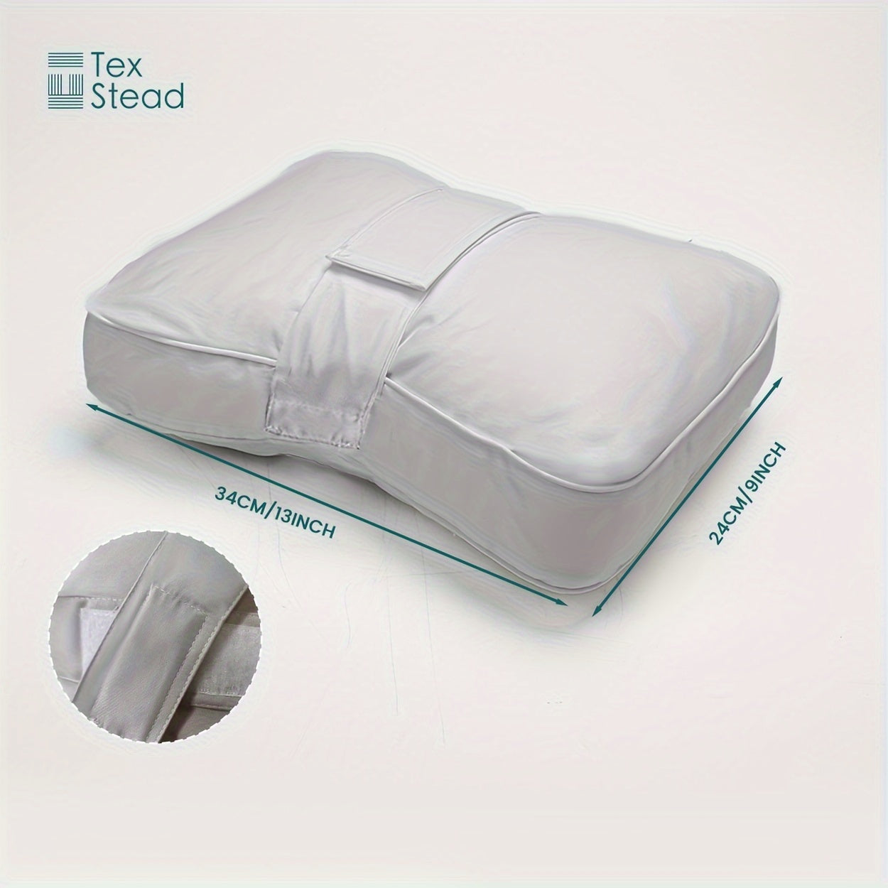 TEXSTEAD Knee Pillow is specially designed for side sleepers to provide ergonomic support for the legs, promoting spine alignment and offering relief for pregnant women. The pillow comes with a machine washable cover made of woven polyester, and is