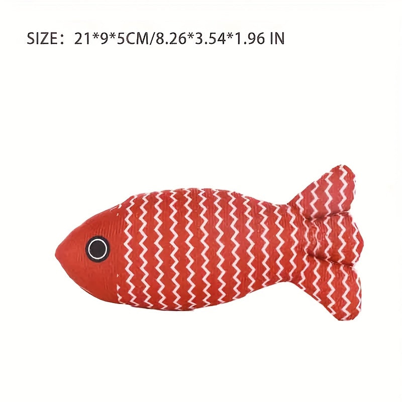 Durable linen fish-shaped cat toy designed for interactive play with sound.