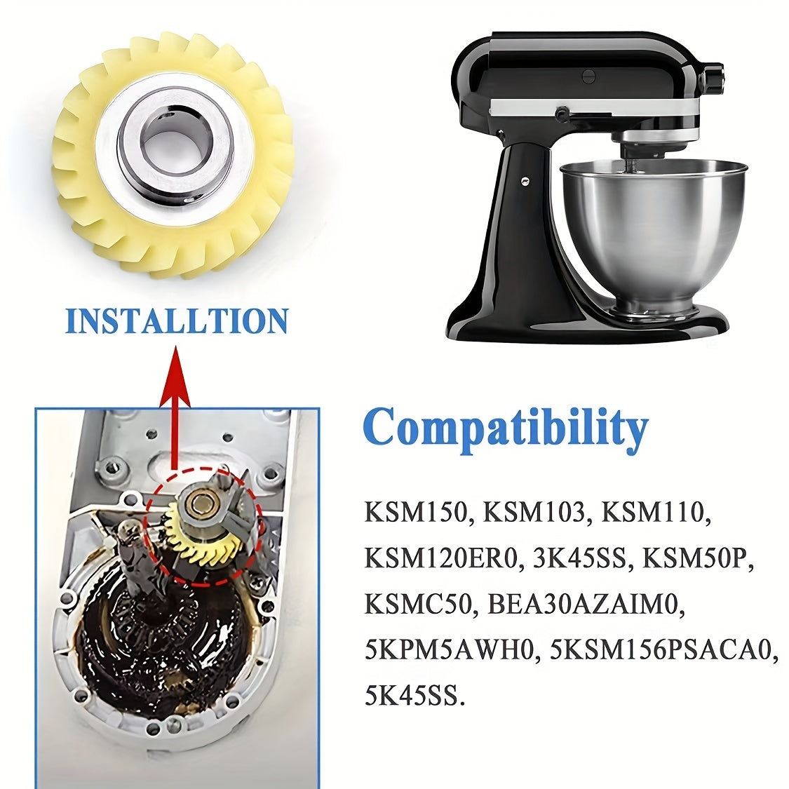 Mikser modellari KSM150, KSM50P, 5K45SS, W10112253 uchun almashtirish qurt tishli - 1 dona, Oshxona jihozlari