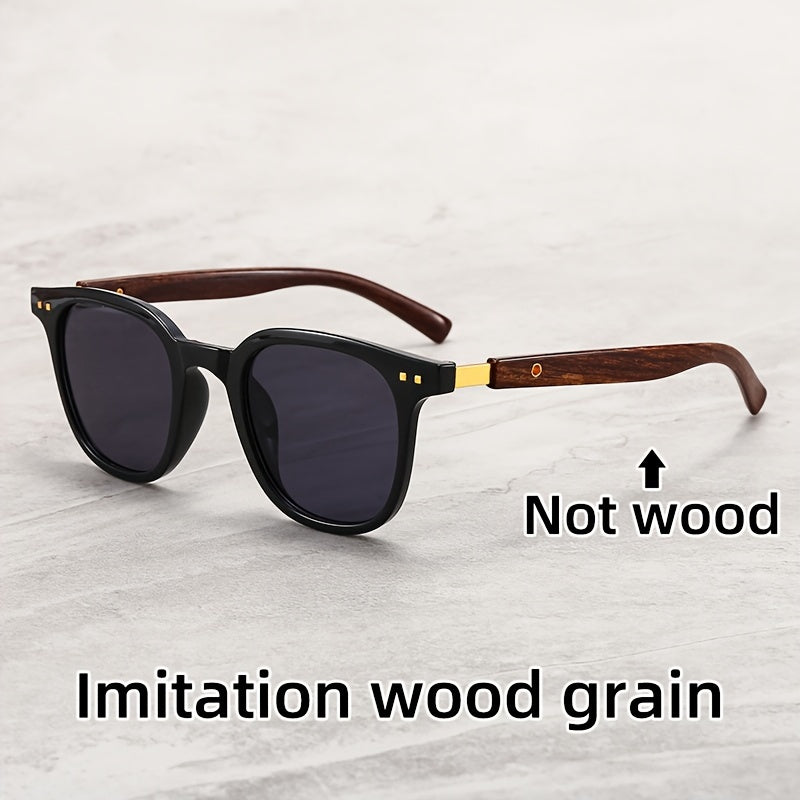 Fashionable men's fashion glasses with large frame, retro street style, anti-wood grain temple, suitable for beach parties and travel, offering sun protection and anti-glare effect for men