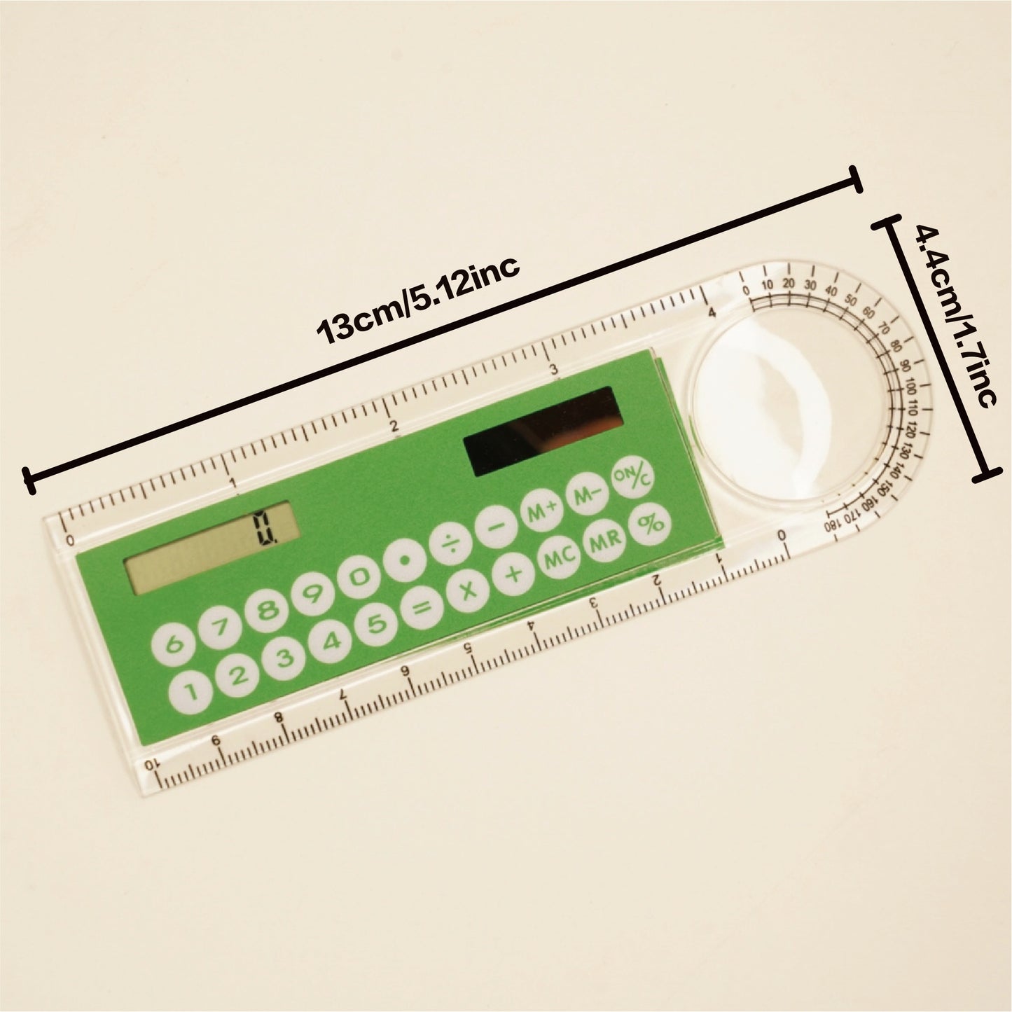 Mini Ultra-Thin Solar Calculator Ruler with Magnifying Glass - 10cm School/Office Supplies