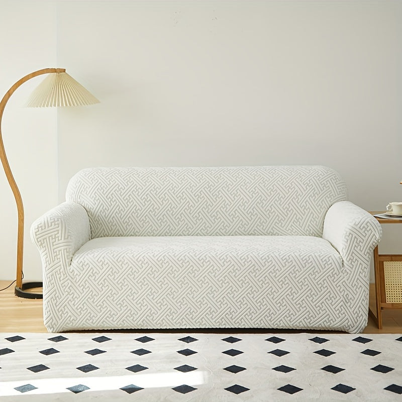 Universal sofa slipcover protects furniture in any room.