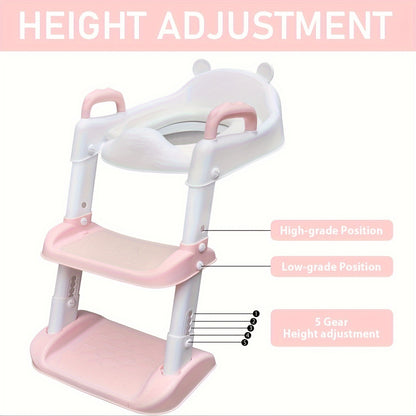 Children's Potty Training Seat with Step Ladder - Pink, Adjustable Height, Non-Slip, Safety Handles