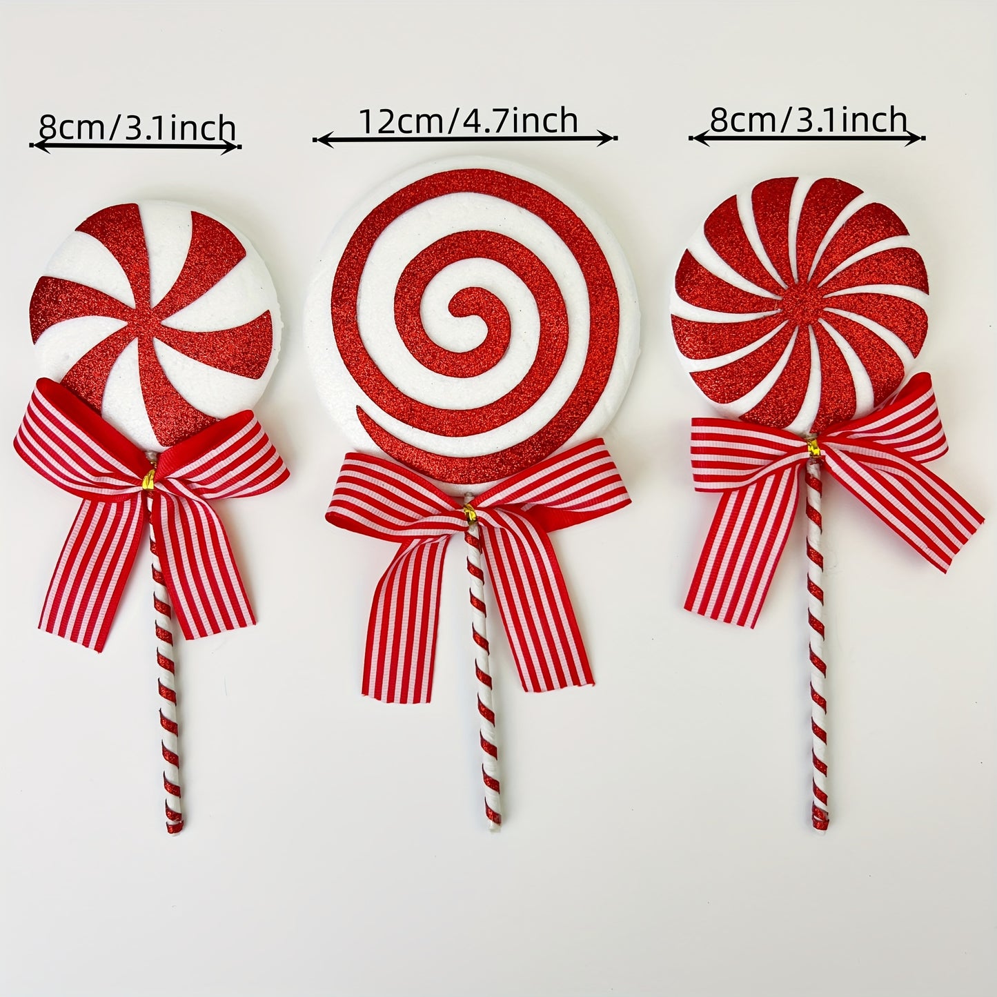 3-piece Christmas tree candy ornaments - red lollipop decorations for holiday parties, Halloween, and home decor - ideal for bedroom, living room, and desktop.