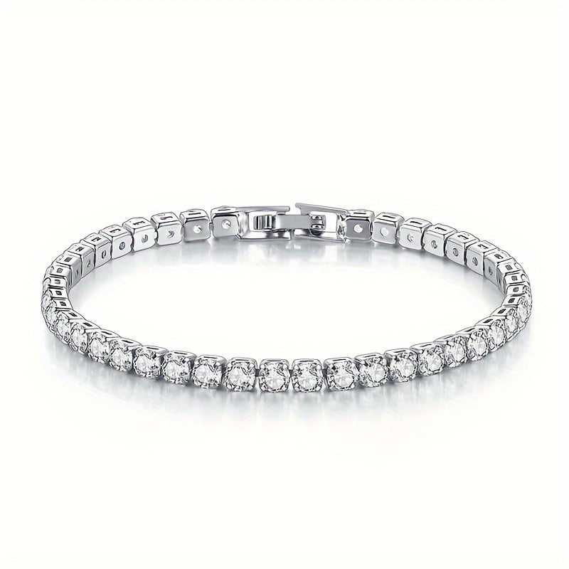 One piece of elegant titanium steel jewelry for women with a 14K golden plated tennis bracelet featuring synthetic cubic zirconia. Perfect for daily or festival wear, this piece makes for an ideal Mother's Day gift and comes in a gift box.