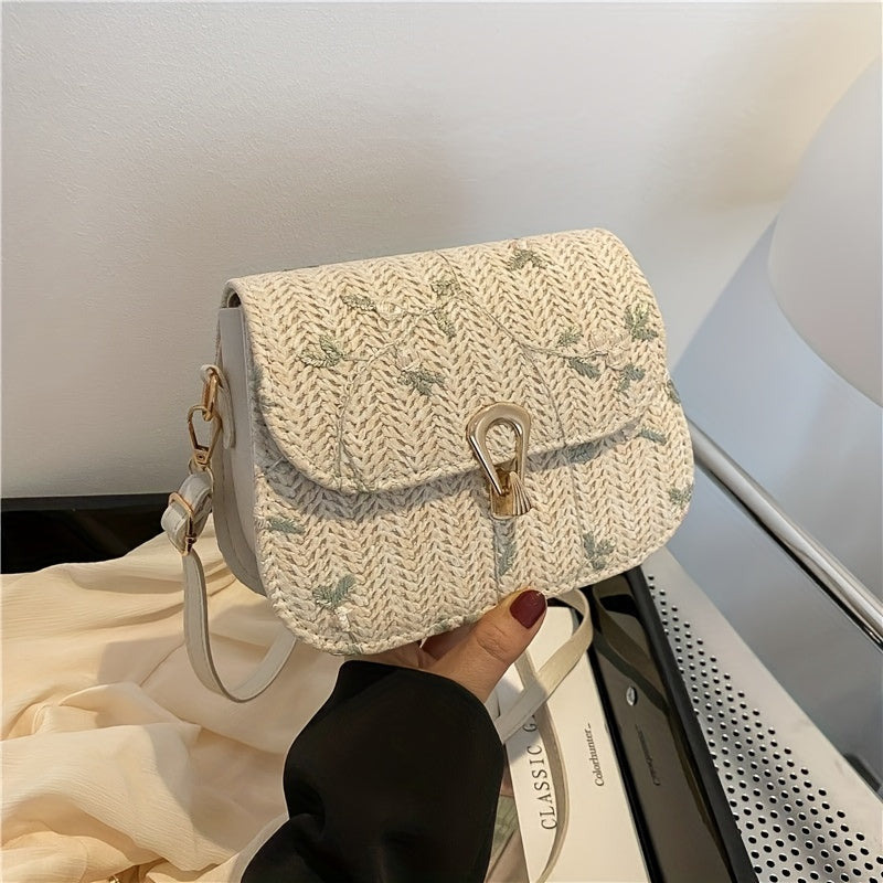 This year's popular small bag for women: the 2024 summer new fashionable shoulder crossbody bag, featuring lace and grass weaving in a small square design.