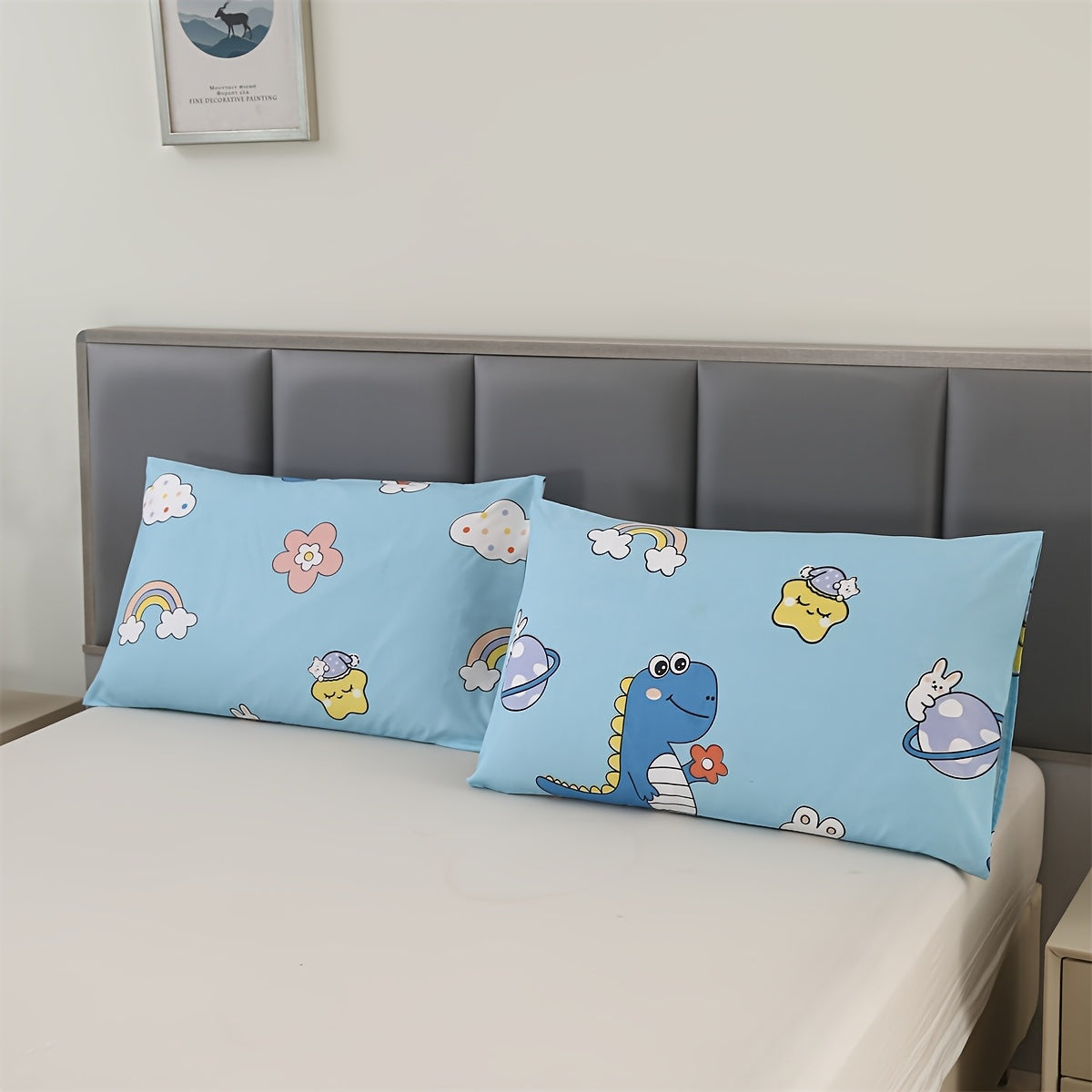 Pair of 2 Cat Print Decorative Pillowcases made from 100% polyester sanded fabric. These lightweight woven pillow covers are machine washable and feature flat net printing, perfect for adding a cute touch to your bedroom. Please note that these