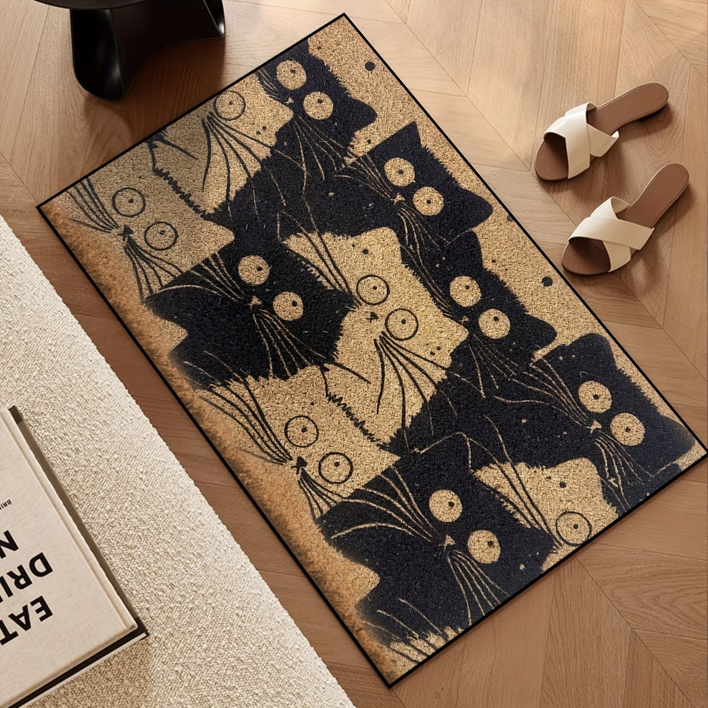 Durable Cartoon Cat Welcome Mat for All Seasons - Non-Slip, Easy to Clean Rug for Every Room in Your Home - Fade-Resistant Entrance Carpet Made of Low Pile Polyester