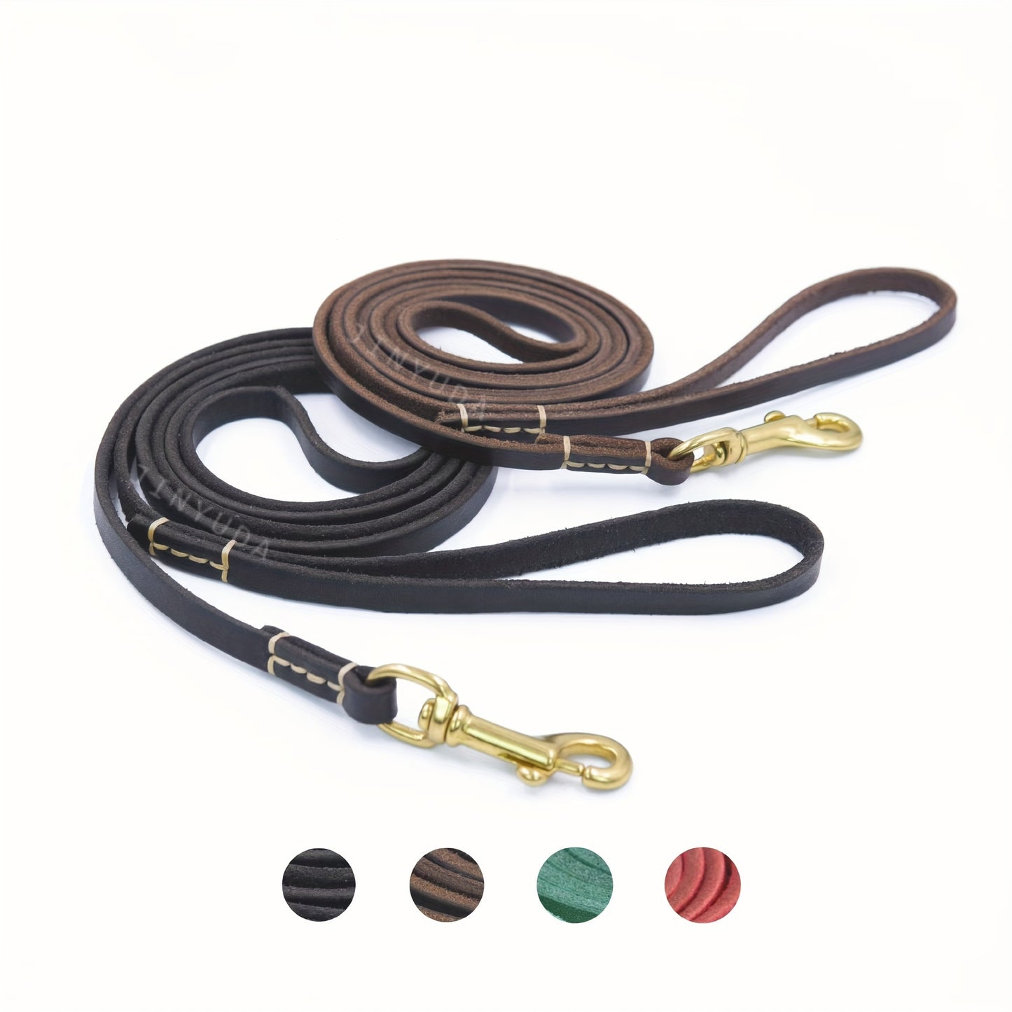 High-quality dog leash for small to medium breeds, featuring a soft and comfortable design with a stylish golden metal handle. Available in black, brown, red, and green color options. Ideal