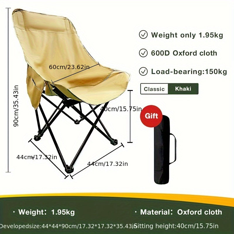 Lightweight folding chair with high back - ideal for outdoor activities such as camping, fishing, and sketching