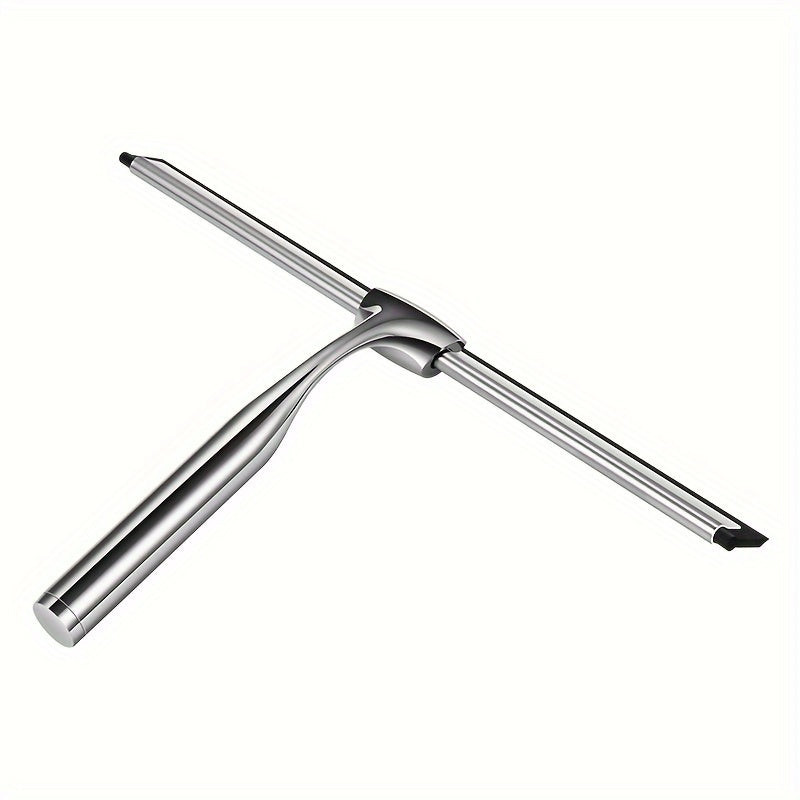 Professional stainless steel glass wiper with silicone blade for multi-purpose cleaning in bathrooms, kitchens, floors, and on glass surfaces. Ideal for window cleaning and scraping.