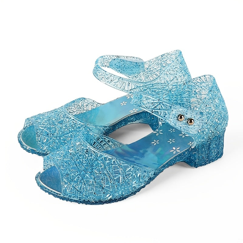 Sparkling blue crystal sandals for little girls, perfect for parties and everyday wear.