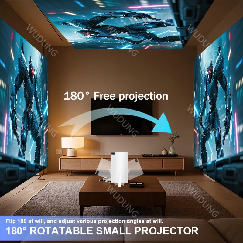 HY300Pro Mini Projector, 1280x720 native resolution, 200 ANSI lumen, LCD, table mount, button control, Wi-Fi 6, 16:9 & 4:3 aspect ratio, portable home theater equipment with 180° projection