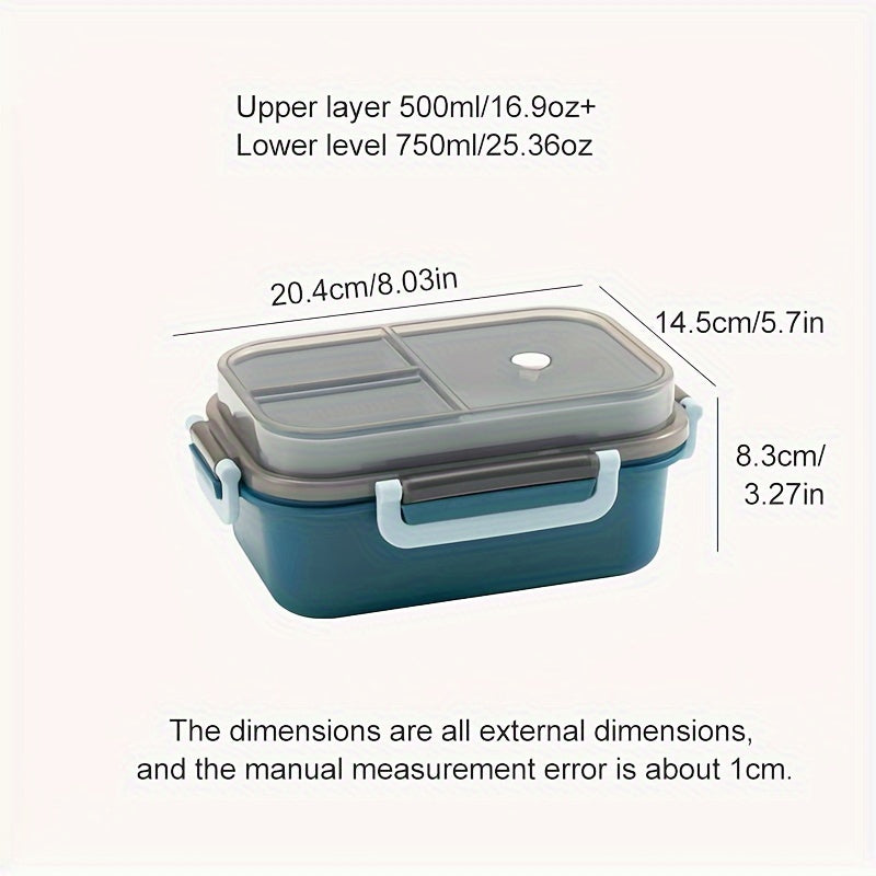 Premium high quality lunch box made from food grade PP material with two compartments, suitable for students and portable use. This bento box has a large capacity and is microwaveable for convenient heating. It is multi-functional and can be used for