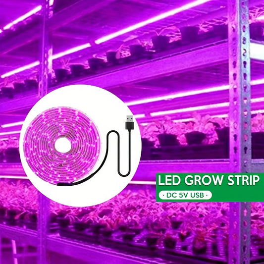 Fitolampy Full Spectrum LED Grow Light Strip emits pink light ideal for indoor and greenhouse plant growth, with 60 Lumens/m and USB powered.