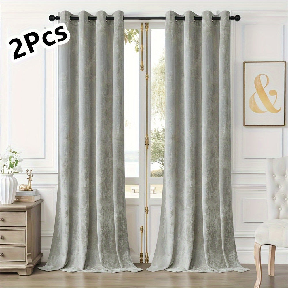 Pair of 2 crushed velvet curtains with heat and sound insulation, ideal for living room, bedroom, and office.