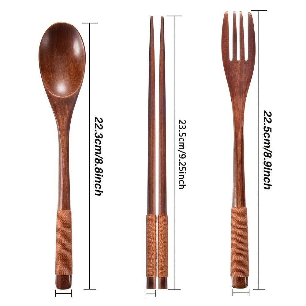 3-Piece High-Quality Wooden Cutlery Set: Spoon, Fork, Chopsticks | Handcrafted, Lightweight, Durable Kitchen Utensils