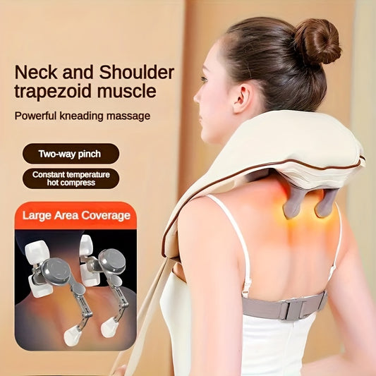 Wireless Heated Neck, Shoulder Massager with Deep Tissue Kneading, USB Rechargeable