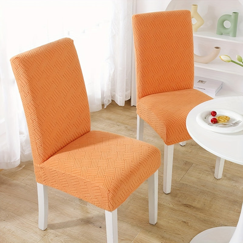 Elastic chair covers in sets of 2, 4, or 6 for restaurant and hotel dining chairs provide protection.