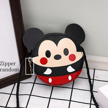 1pc Minnie Mouse cartoon crossbody bag with polka dot bow, ideal for girls & women. Large capacity in a red & black design, perfect for school or everyday use. Made from PU material.