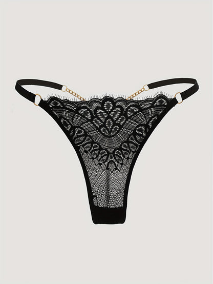 Sexy chain linked thongs, low-rise T-back panties, and semi-sheer lingerie for women.