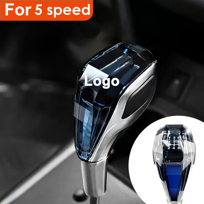 Universal LED crystal gear shift knob, non-keyed and touch-glowing, suitable for various car brands.