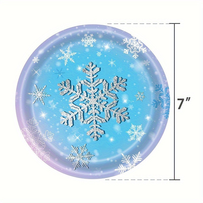 Winter Wonderland Party Supplies Set - Blue & Purple Snowflake Themed Tableware Kit with 68 Pieces, featuring Disposable Paper Plates, Cups, and Napkins for Christmas, New Year's, and Birthday Celebrations. Perfect for Festive Events and Essential for a